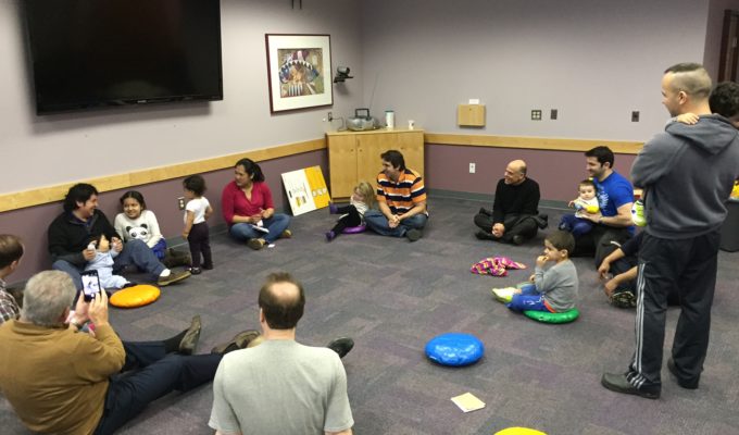 Fathers and children at The Fatherhood Projects Dads and Kids Activity Group at MGH Revere HealthCare Center