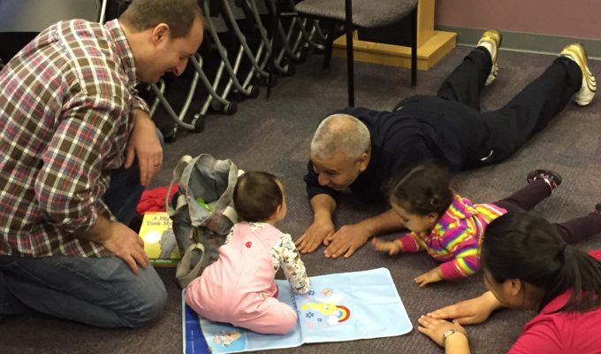 Fathers and children at The Fatherhood Projects Dads and Kids Activity Group at MGH Revere HealthCare Center