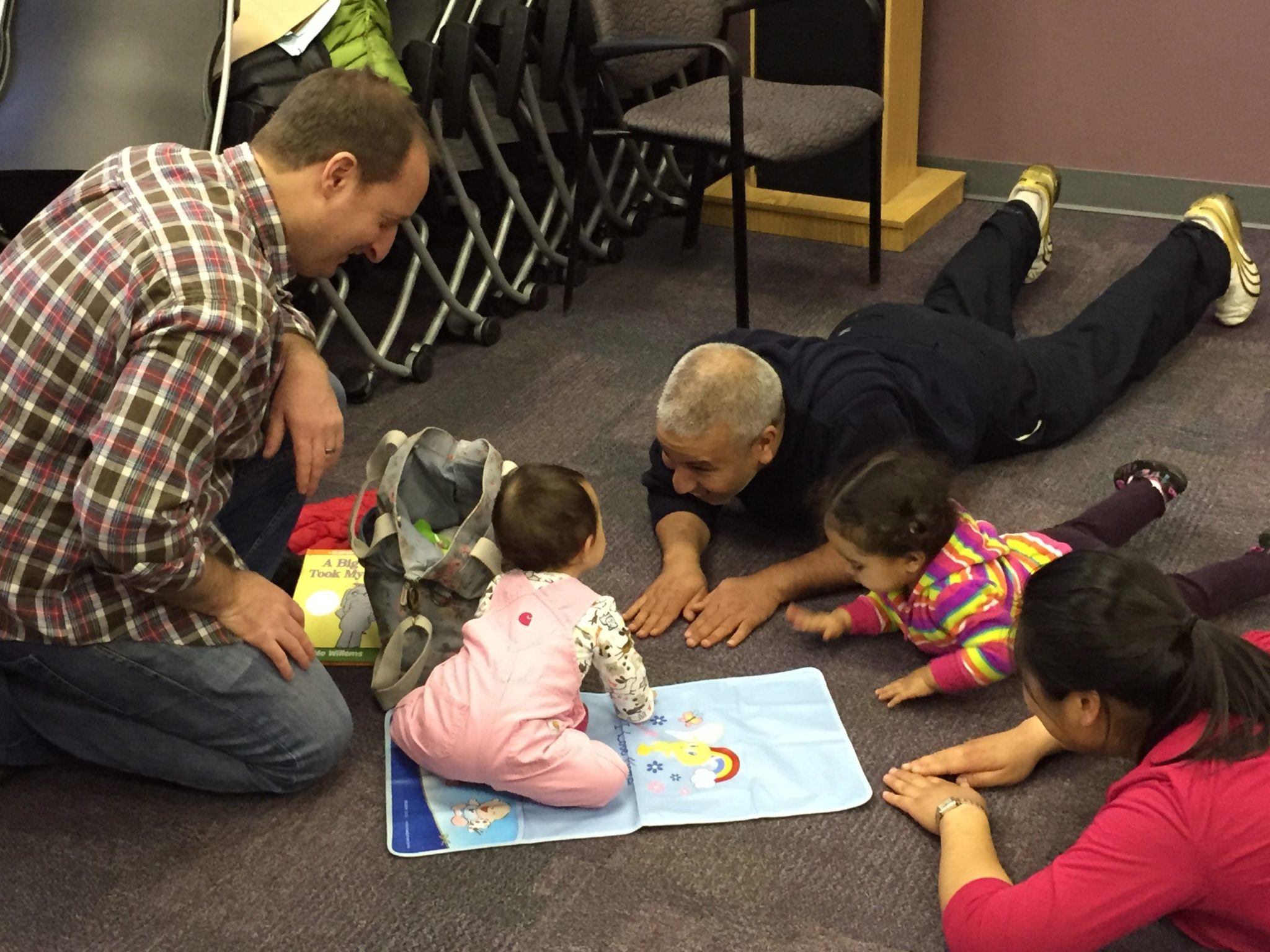 Fathers and children at The Fatherhood Projects Dads and Kids Activity Group at MGH Revere HealthCare Center